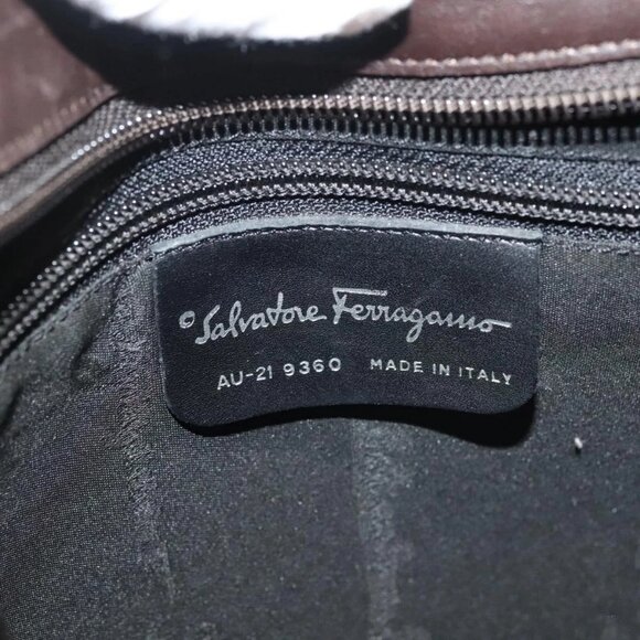 Salvatore Ferragamo Shoulder Bag Nylon Leather Brown Silver Auth - Picture 14 of 16